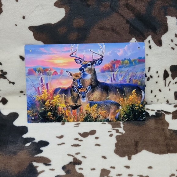Deer Wildlife Sunset Tin Sign Door Home Metal Wall Decor - Picture 1 of 8